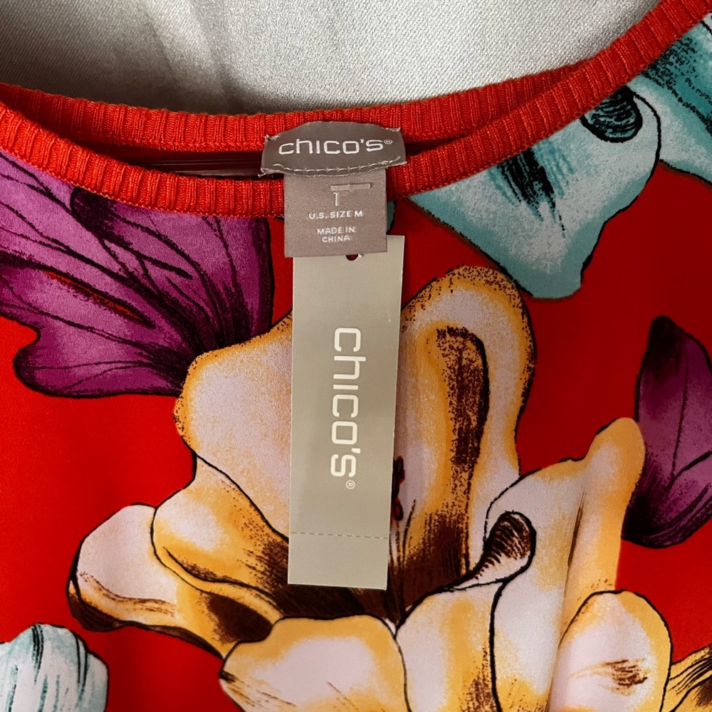 NWT Chicos Women's Tropical print-iris sleeveless sweater tank Sz 1 (M/8) - Picture 3 of 12